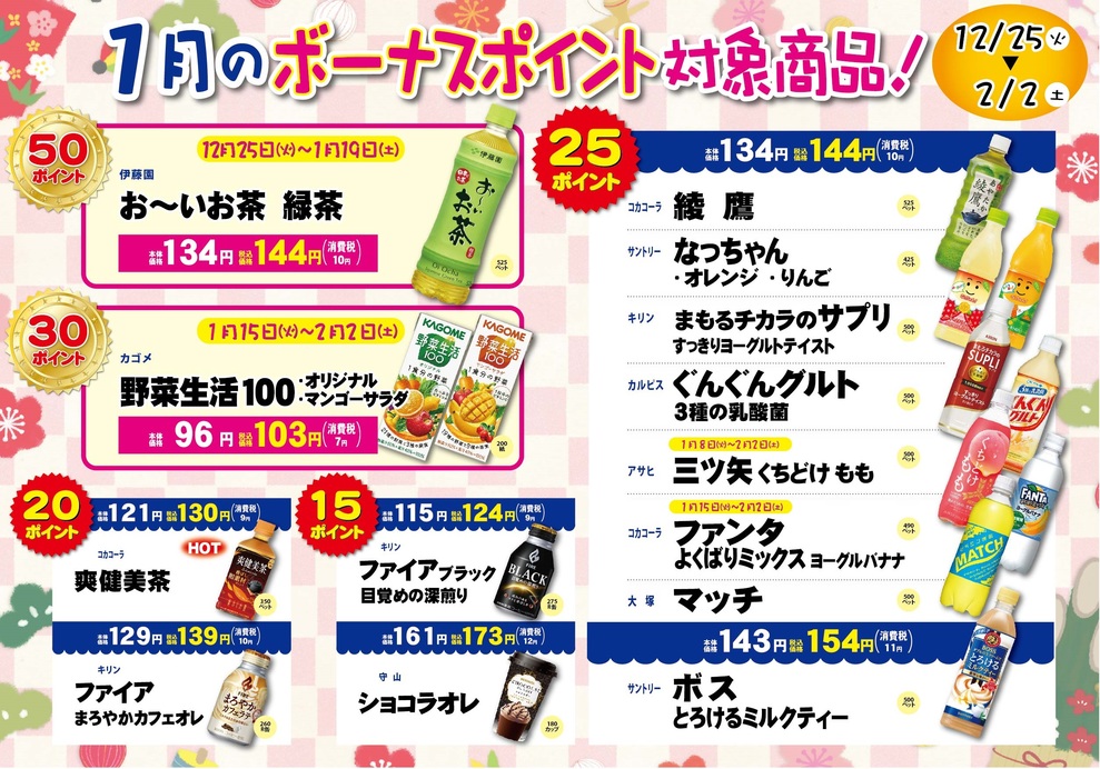 2019年1月飲料ボーナスポイント