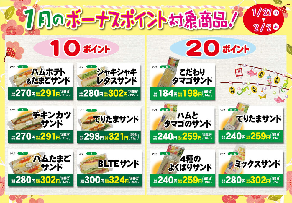 2019年1月サンドイッチボーナスポイント