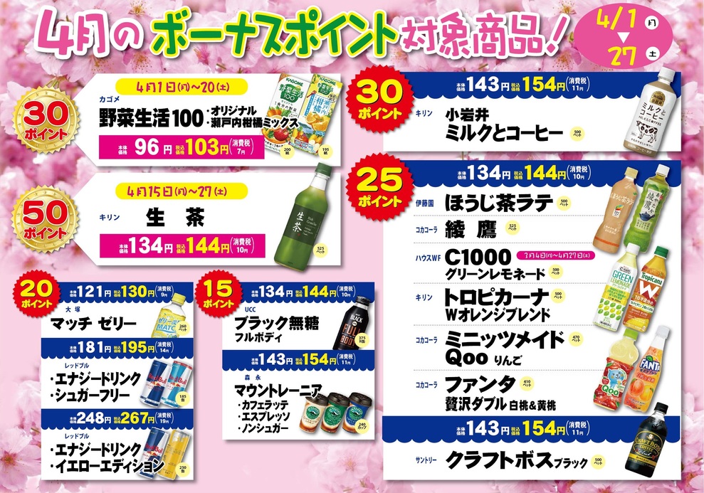 4月飲料ボーナスポイント