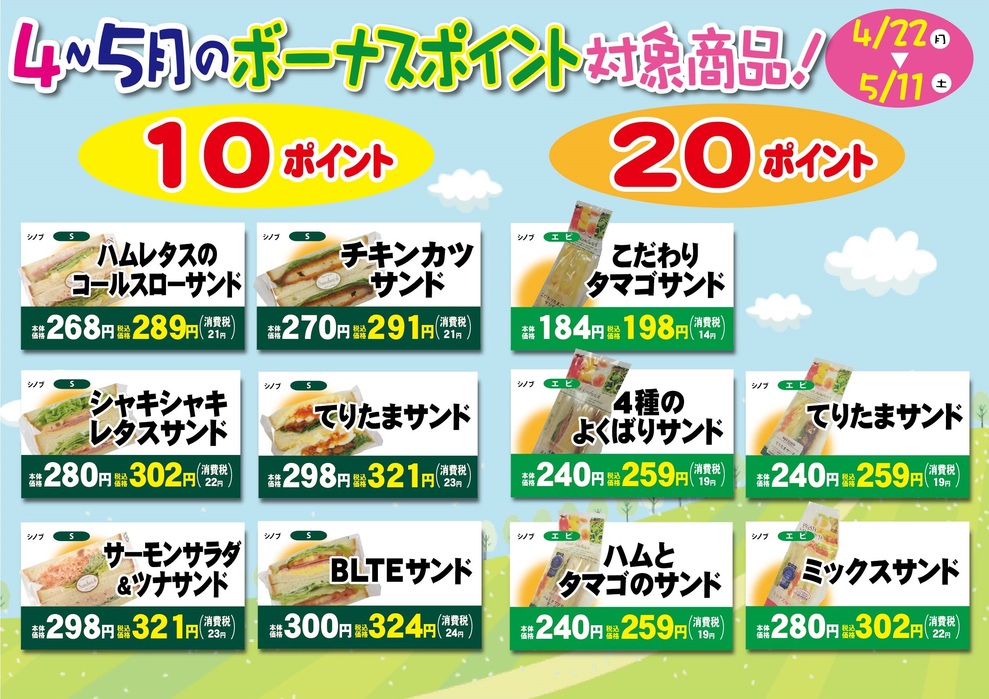 4月サンドイッチボーナスポイント