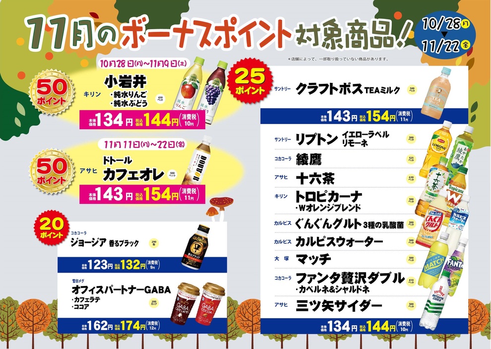 2019年11月飲料ボーナスポイント