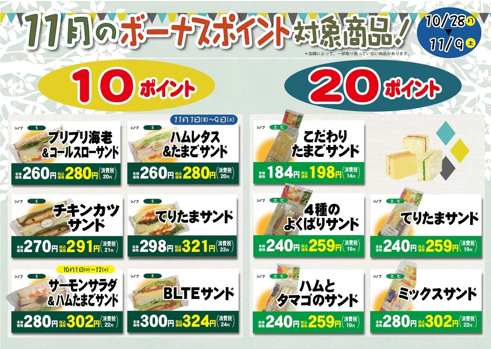 2019年11月サンドボーナスポイント