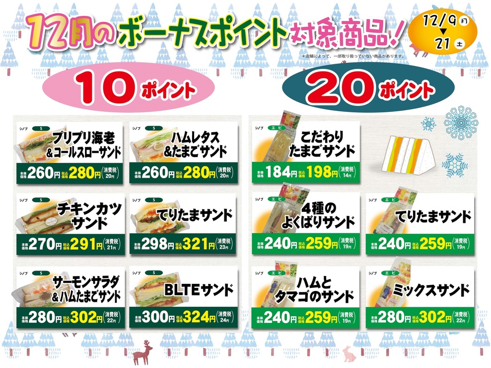 2019年11-12月サンドイッチボーナスポイント