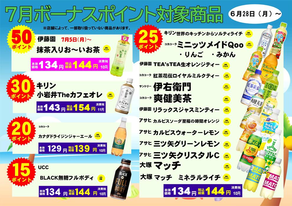 2021年7月飲料ボーナスポイント